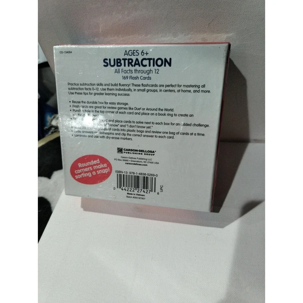 Carson-Dellosa Subtraction All Facts through 12 Flash Cards - Brand New Sealed
